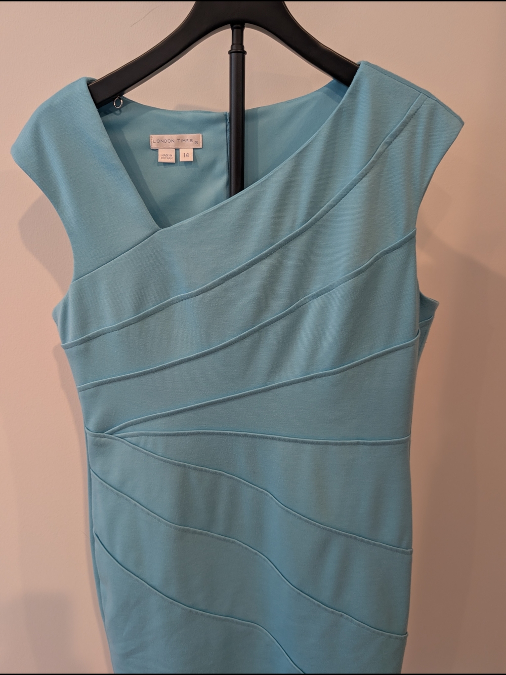 London Times Sleeveless Light Blue Ponte Sheath Midi Dress Size 14 - Picture 2 of 11